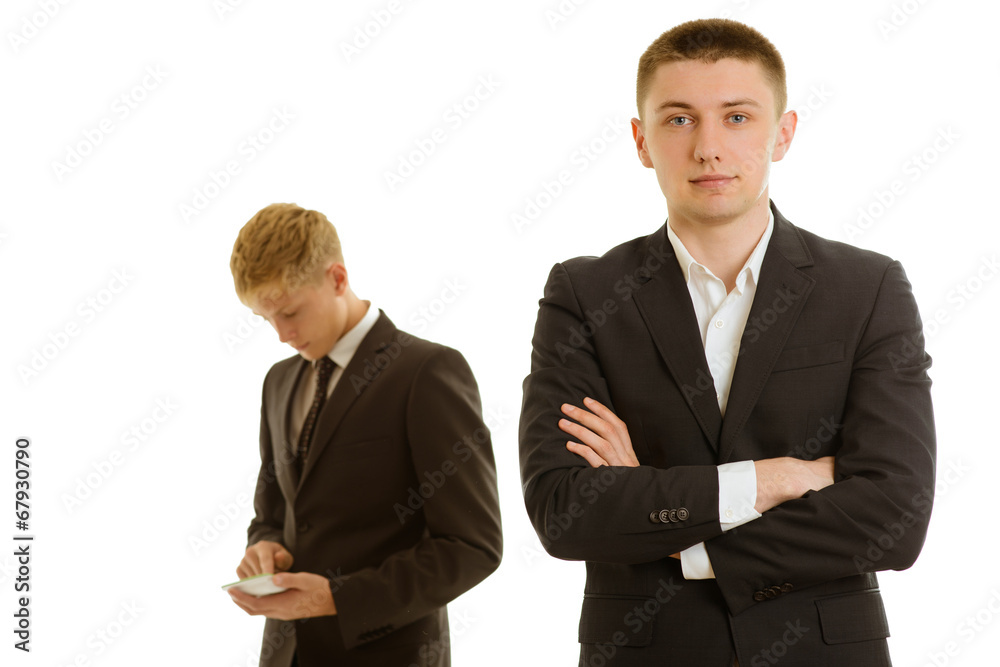 group of two businesspersons working group of two businesspersons working