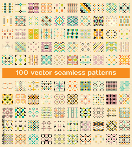 100 tiled different vintage vector seamless patterns