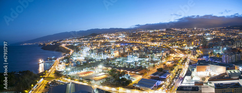 Aerial view of night city. Santa Cruz de Tenerife