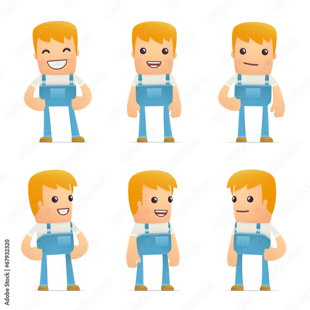 set of mechanic character in different poses set of mechanic character in different poses