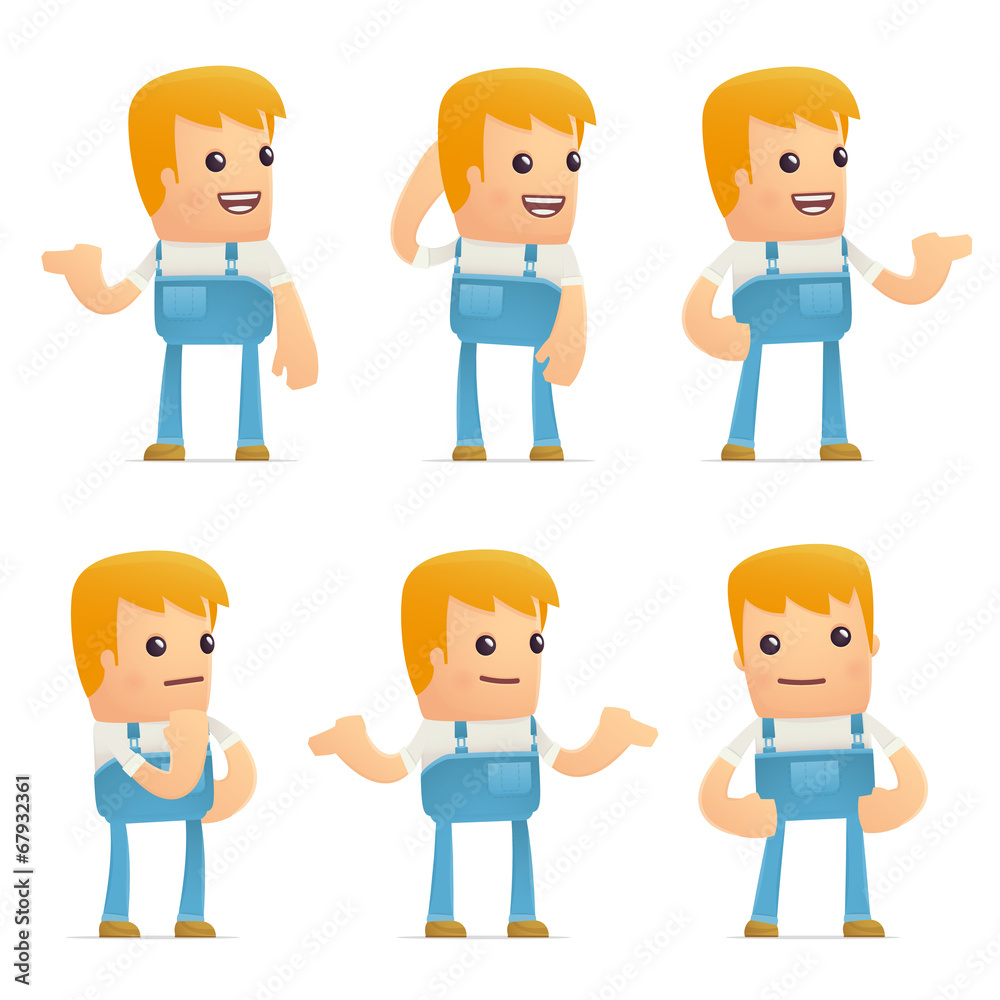 set of mechanic character in different poses set of mechanic character in different poses