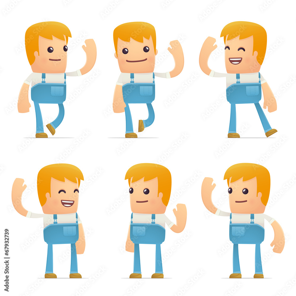 set of mechanic character in different poses set of mechanic character in different poses