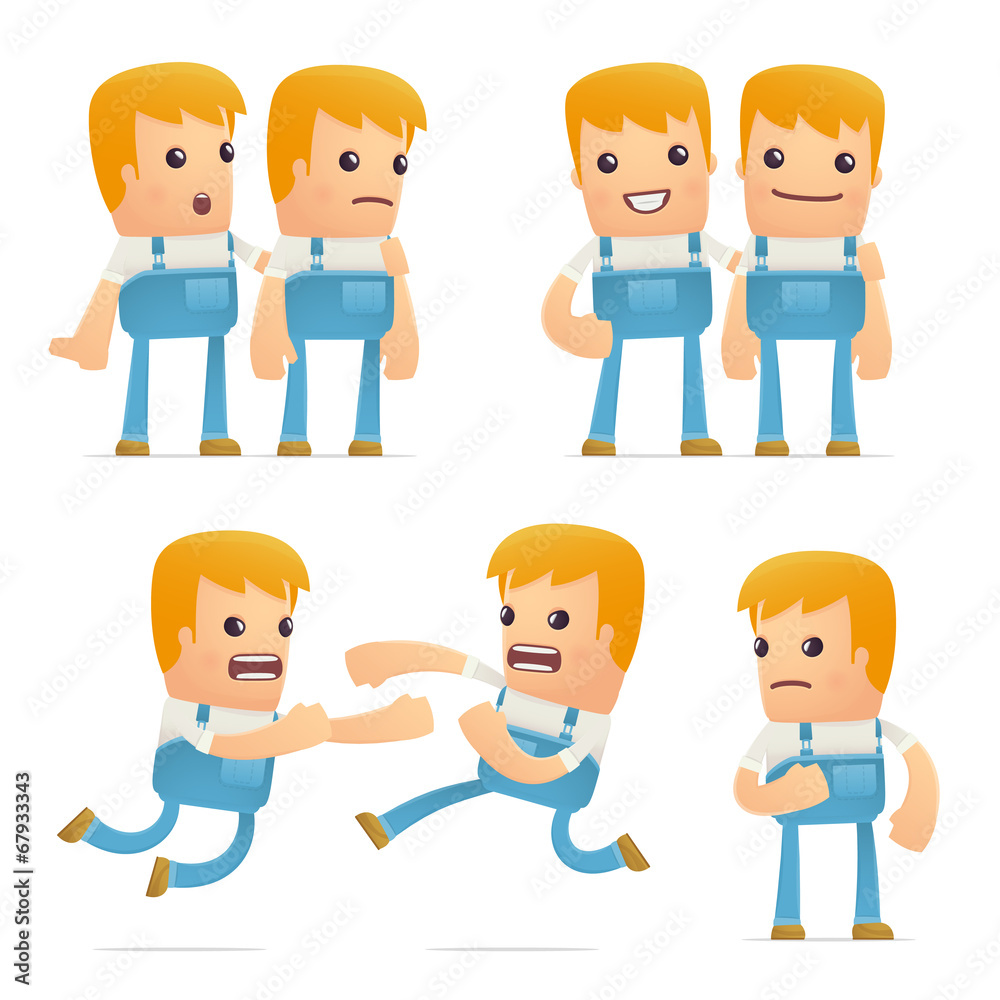 set of mechanic character in different poses set of mechanic character in different poses