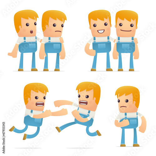 set of mechanic character in different poses