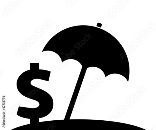 Foto Parasol de plage et dollar
