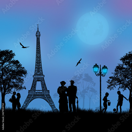 Paris cityscape and people silhouette