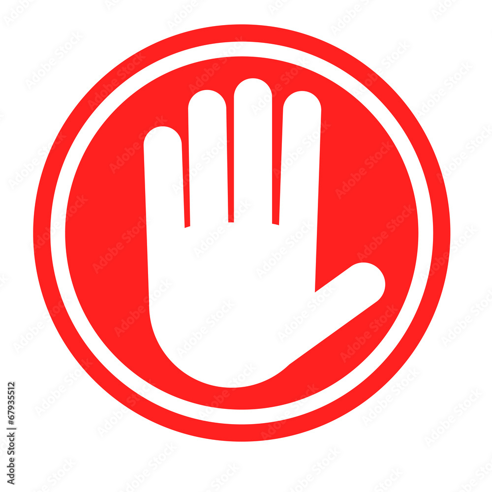 Stop sign with human hand. Warning sign, hazardous sign Stop sign with human hand. Warning sign, hazardous sign
