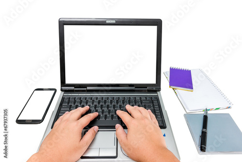 Man hand on laptop keyboard