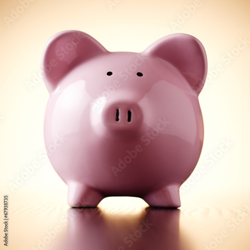 Pink porcelain piggy bank  concept of savings