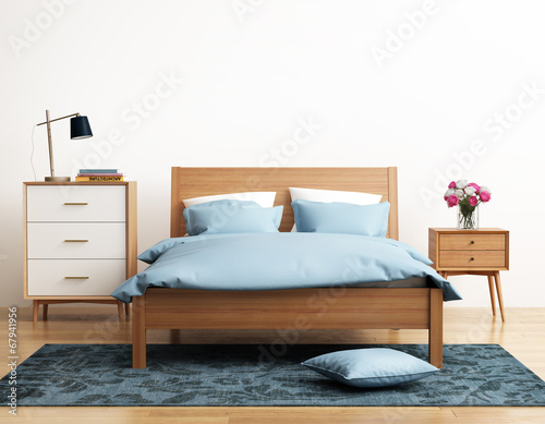 Contemporary elegant light blue bedroom with eug