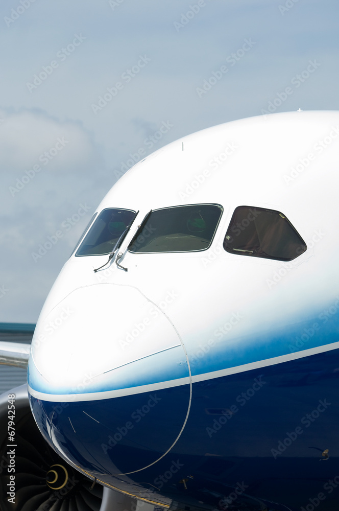Front of wide-body airliner Front of wide-body airliner