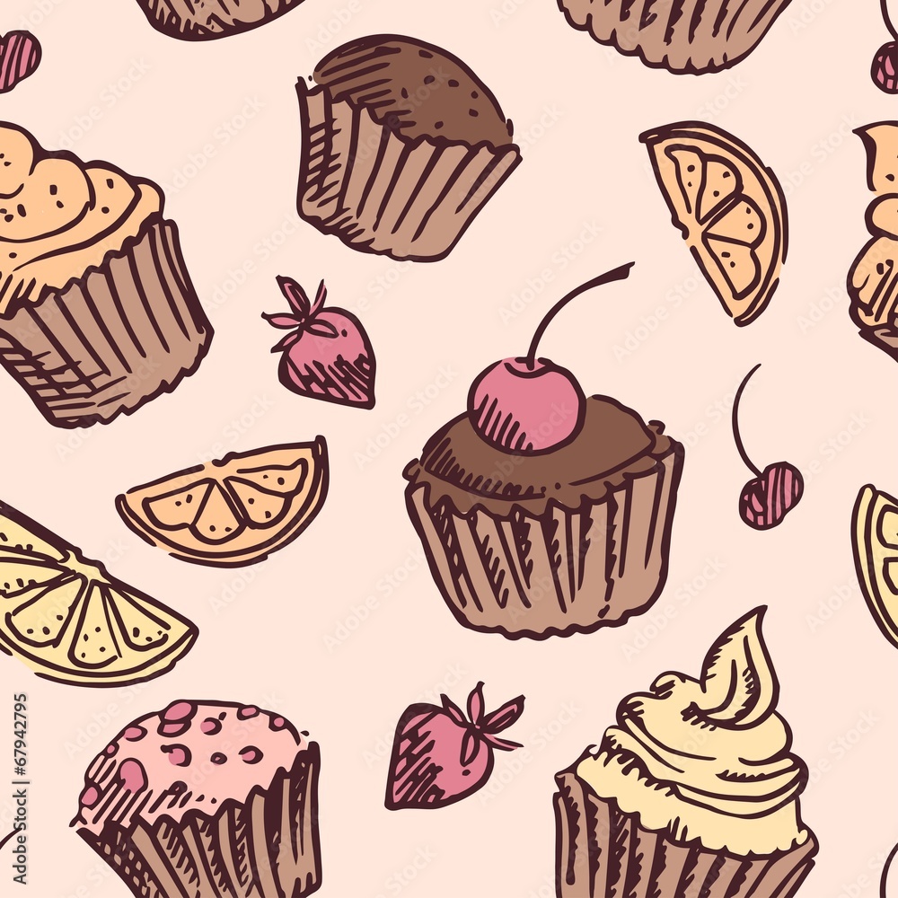 Seamless pattern sketch cupcake. Seamless pattern sketch cupcake.