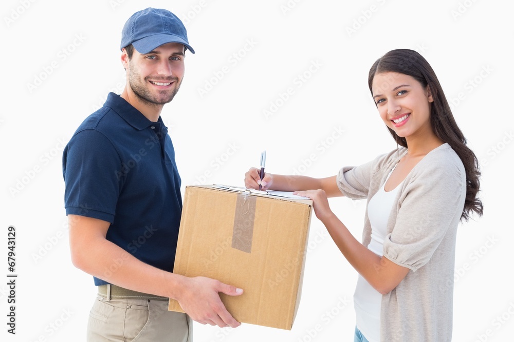 Happy delivery man with customer Happy delivery man with customer