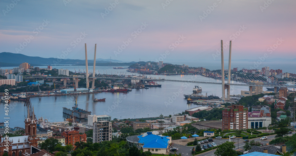 Vladivostok cityscape, sunset.
