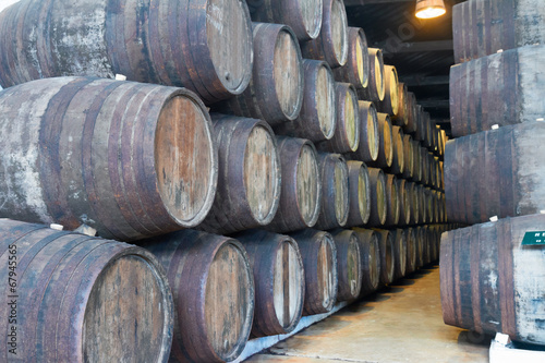 cellar with wine barrels