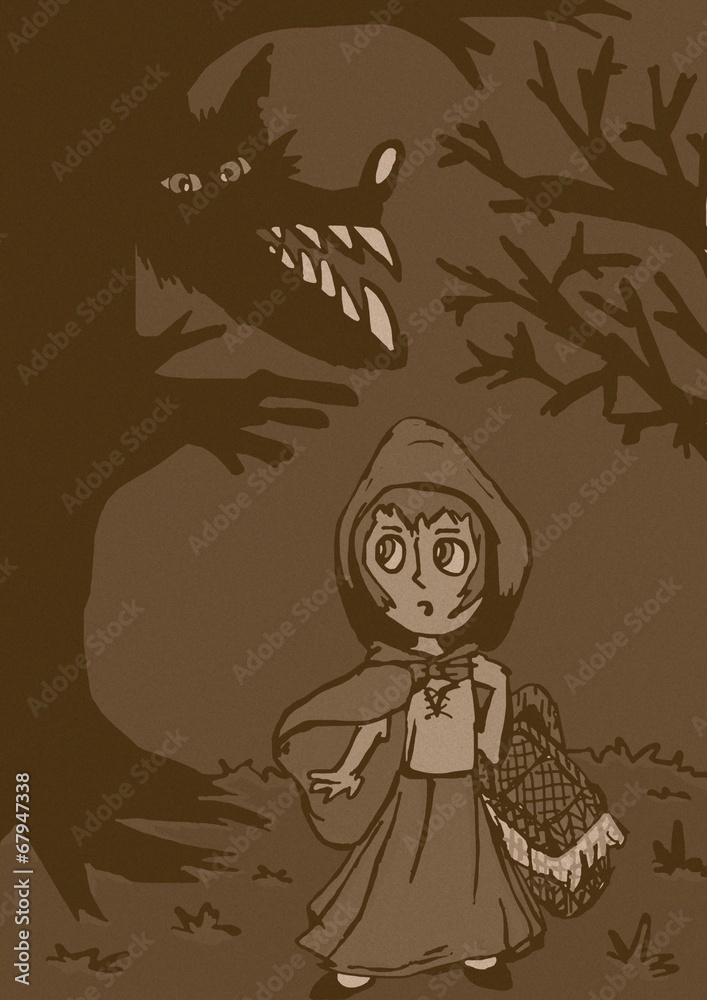 Obraz premium Vintage little red riding hood in the forest