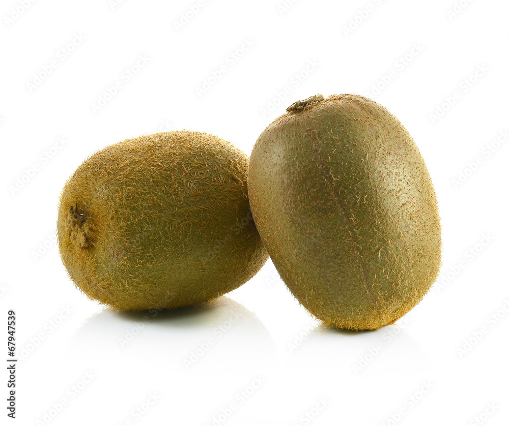 Whole kiwi fruit and his sliced segments isolated on white backg