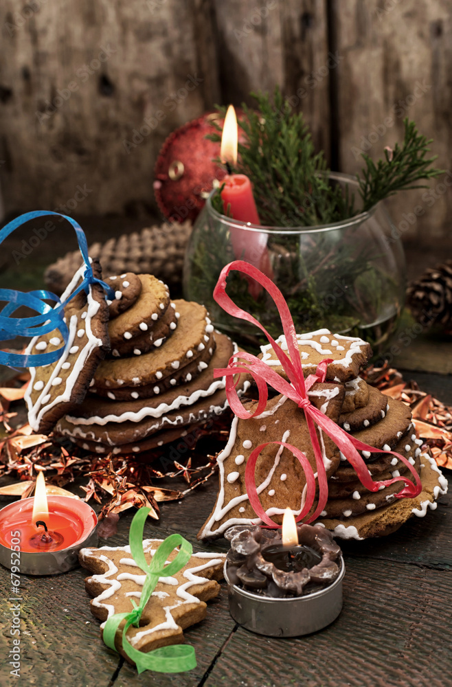 festive Christmas decorations and tasty cookies festive Christmas decorations and tasty cookies