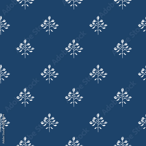Indigo blue hand drawn seamless pattern