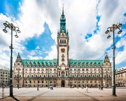 Hamburg town hall with dramatic cloudscape, Germany