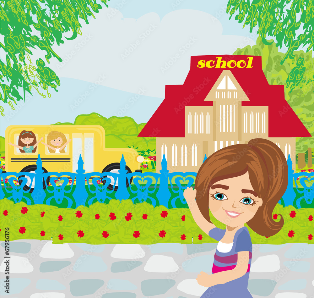 Fototapeta premium girl going to school
