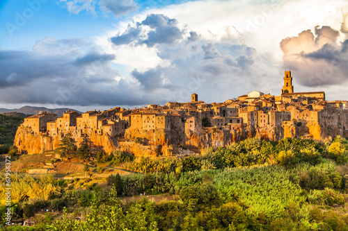 Medieval town of Pitigliano at sunset  Tuscany  Italy