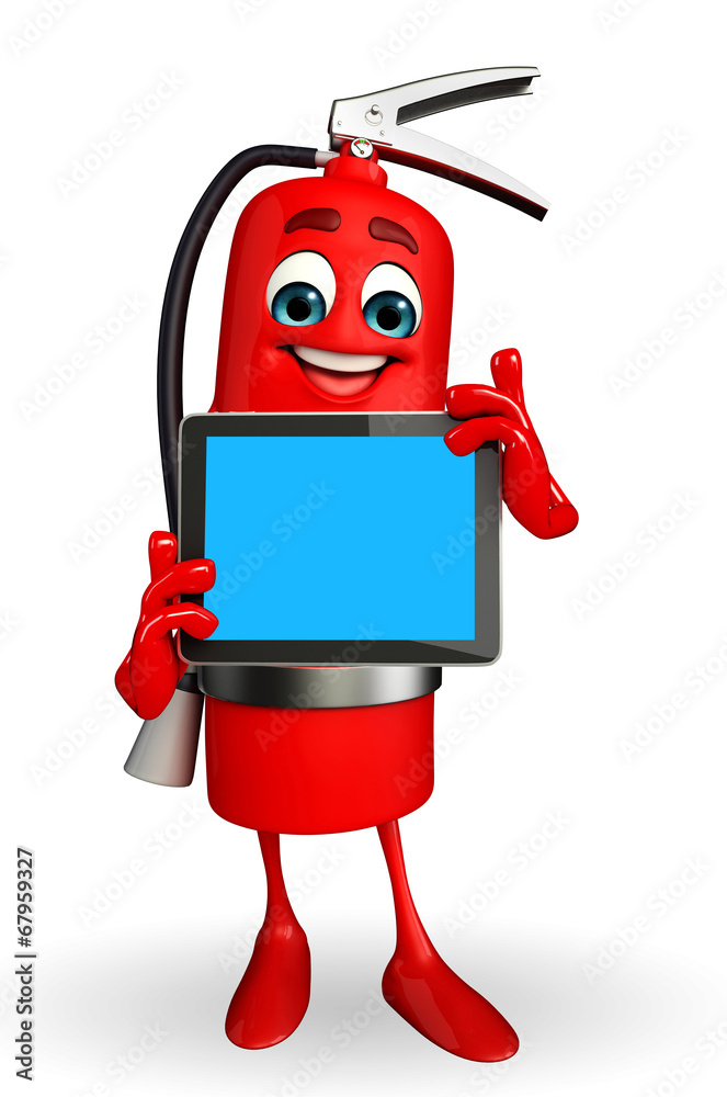 Naklejka premium Fire Extinguisher character with tab