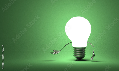 Tungsten light bulb character making inviting gesture
