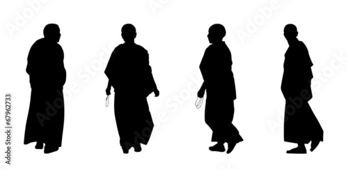 Cuadro en lienzo buddhist monks silhouettes set 2