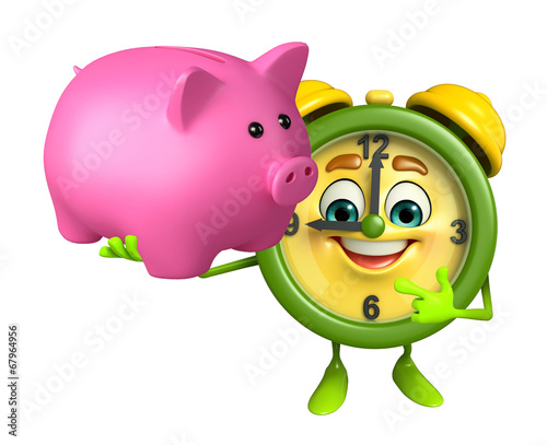 Table clock character with piggy bank