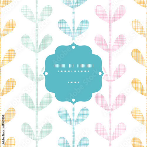 Abstract textile colorful vines leaves frame seamless pattern