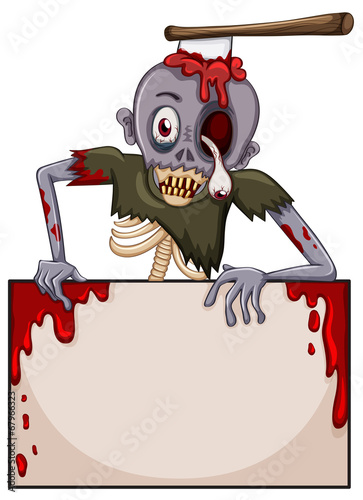 A zombie with an empty signboard