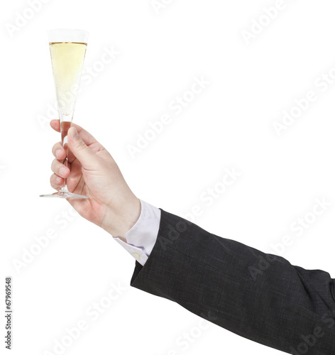 toast with champagne glass in businessman hand