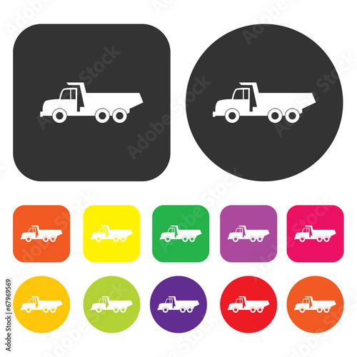 Truck icon. Engineering symbol. Round and rectangle colourful 12