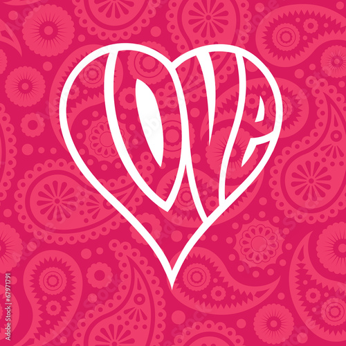 Love heart on seamless paisley background