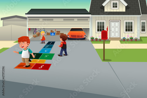 Kids playing hopscotch