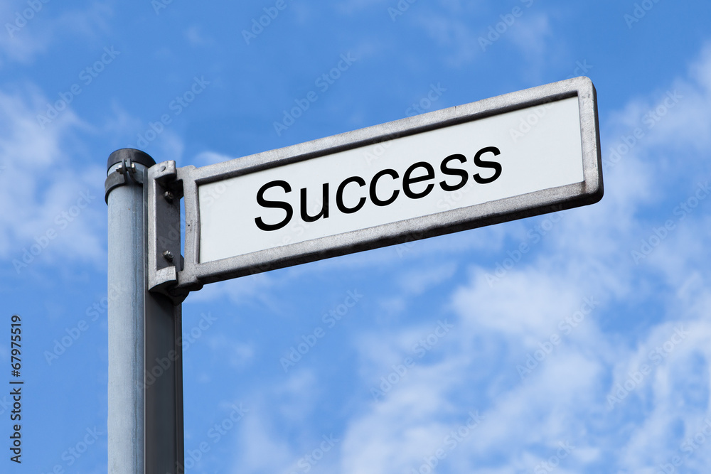 Signpost With Success Sign Against Sky Signpost With Success Sign Against Sky