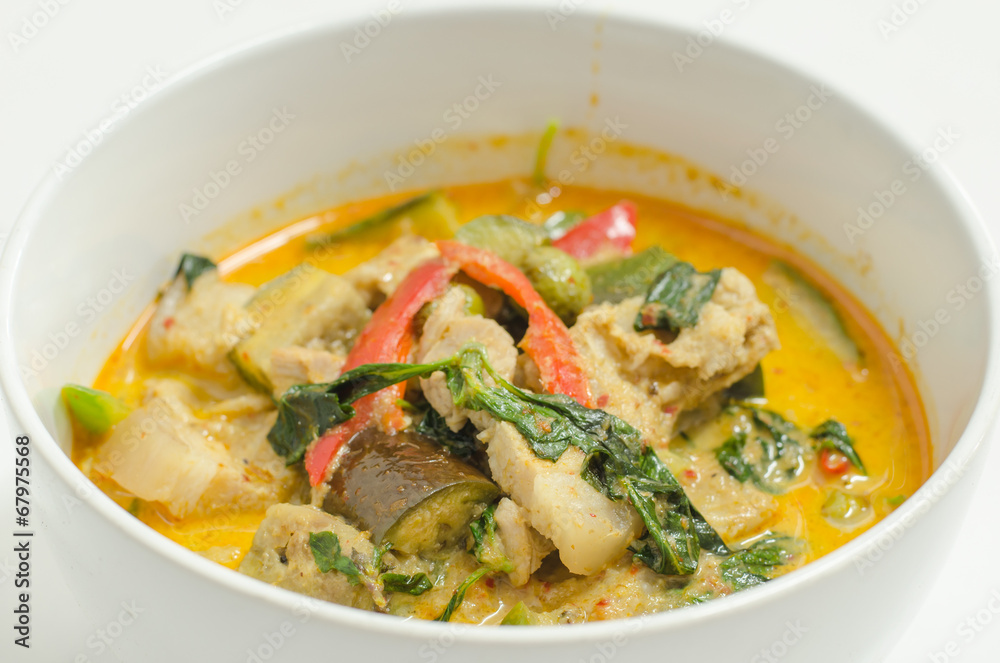 Green curry with pork and vegetables ,Thai food