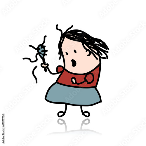 Woman loses hair, cartoon for your design