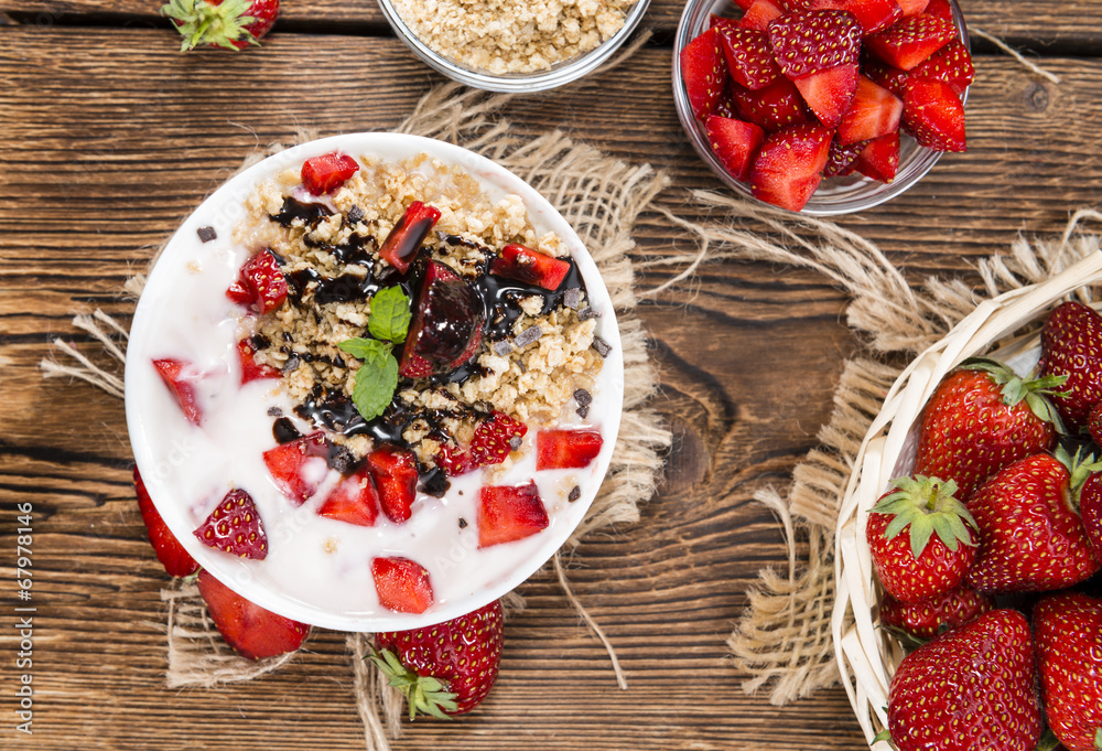 Strawberry Yogurt with Chocolate Sauce