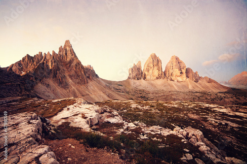 Retro style image of Tre Cime