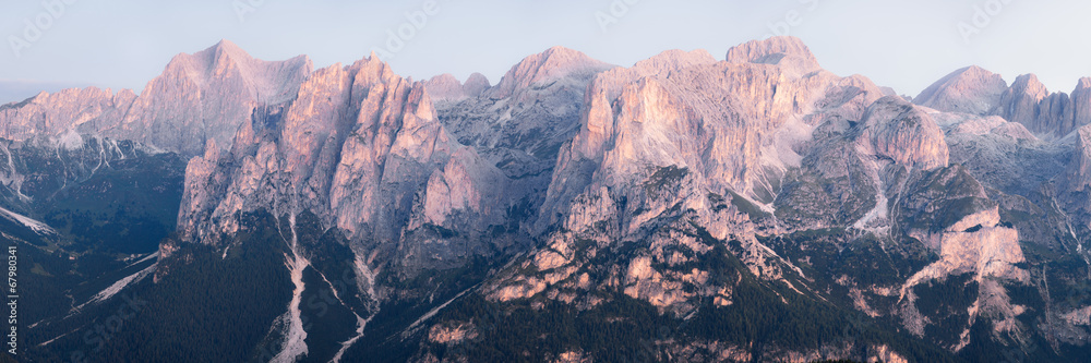 Panoramic view of Dolomites mountains ridge