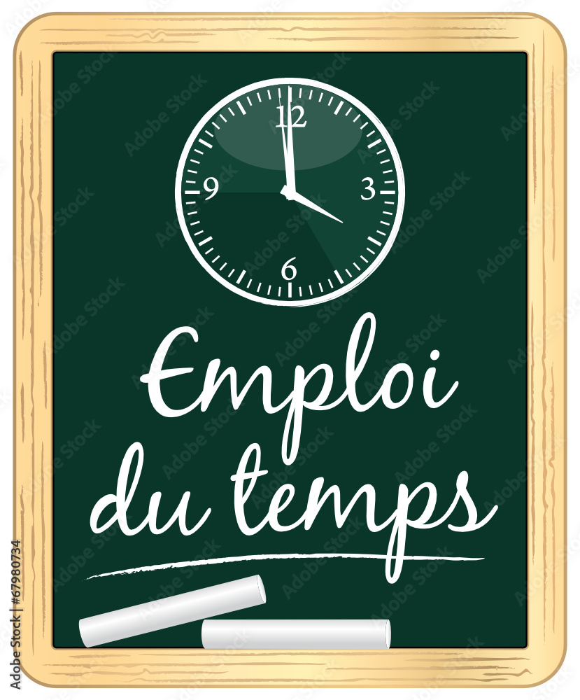 Emploi du temps. Ardoise craie blanche. Emploi du temps. Ardoise craie blanche.