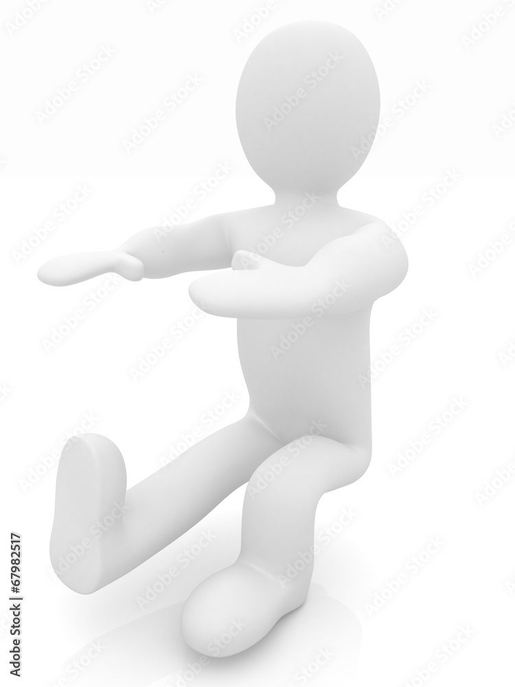 3d man isolated on white. Series: morning exercises - hands with 3d man isolated on white. Series: morning exercises - hands with