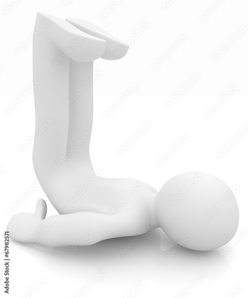 3d man isolated on white. Series: morning exercises - flexibilit 3d man isolated on white. Series: morning exercises - flexibilit
