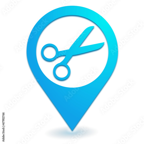 paire de ciseaux sur symbole localisation bleu