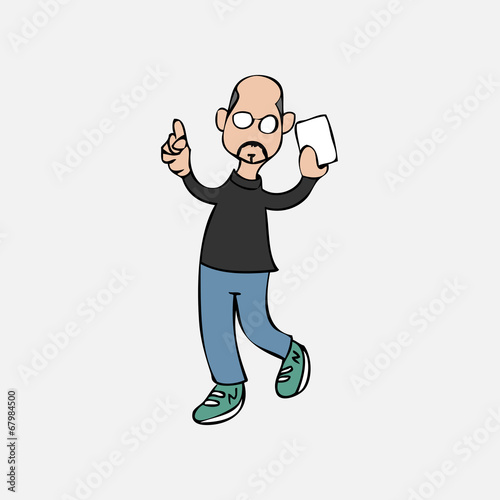 bald man in tutle t shirt