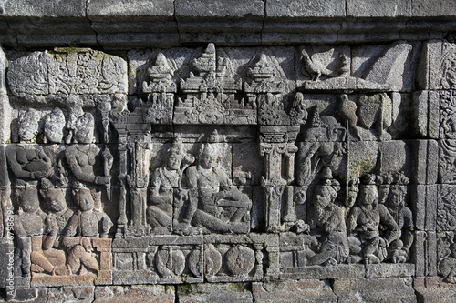 relief panels in Borobudur Temple, Indonesia