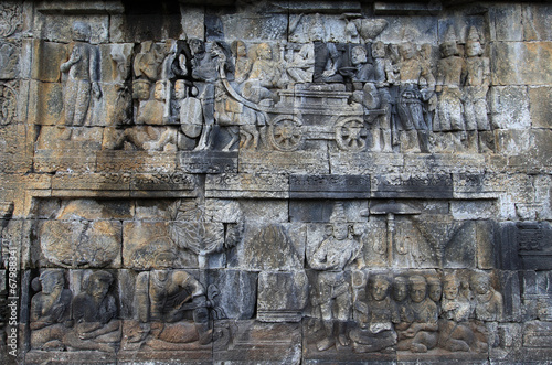 relief panels in Borobudur Temple, Indonesia