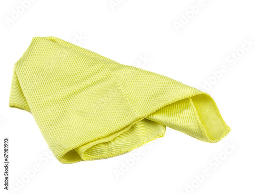 Crumpled yellow microfiber cloth isolated on white background